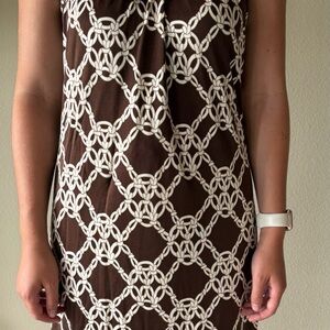 Trina Turk Black and Cream Chain Pattern Dress